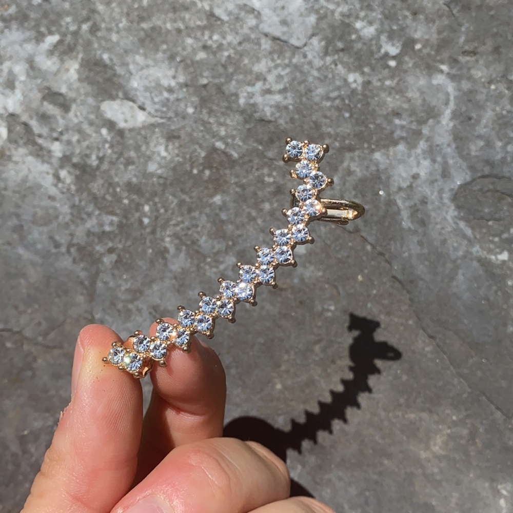 Gold Rhinestone Ear Climber - Picture 5 of 6
